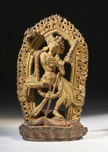 Arte Himalayana - 'Piccola scultura in legno raffigurante VajravarahiTibet, XVIII secolo'