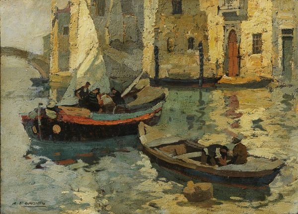Barche a Chioggia  - Asta Dipinti e Sculture del XIX e XX secolo - Associazione Nazionale - Case d'Asta italiane