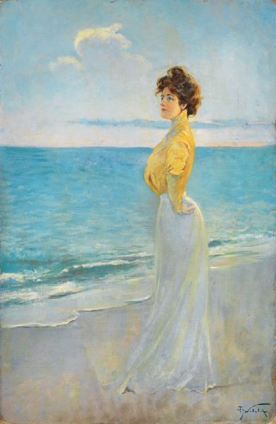 Figura femminile sulla spiaggia  - Asta Dipinti e Sculture del XIX e XX secolo - Associazione Nazionale - Case d'Asta italiane