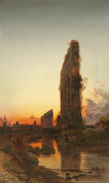 Paesaggio romano al tramonto  - Asta Dipinti e Sculture del XIX e XX secolo - Associazione Nazionale - Case d'Asta italiane
