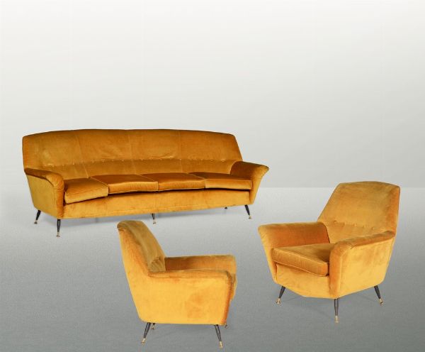 Grande divano curvo e coppia di poltrone  - Asta Design Lab - Associazione Nazionale - Case d'Asta italiane