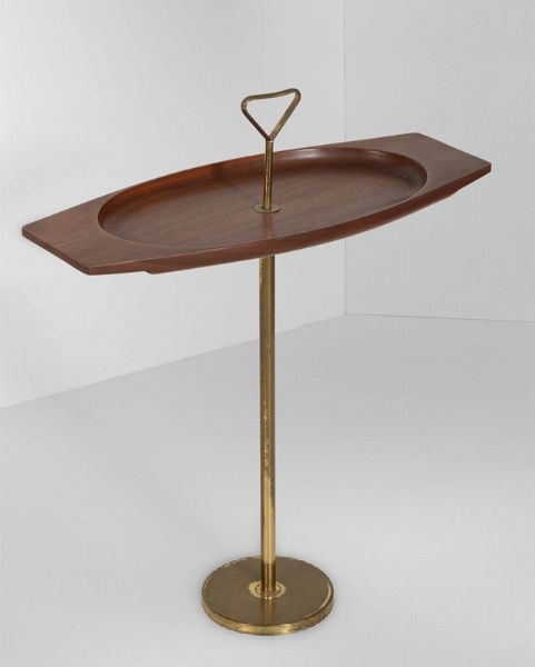 Tavolino di servizio con struttura in ottone e piano in legno.  - Asta Design Lab - Associazione Nazionale - Case d'Asta italiane