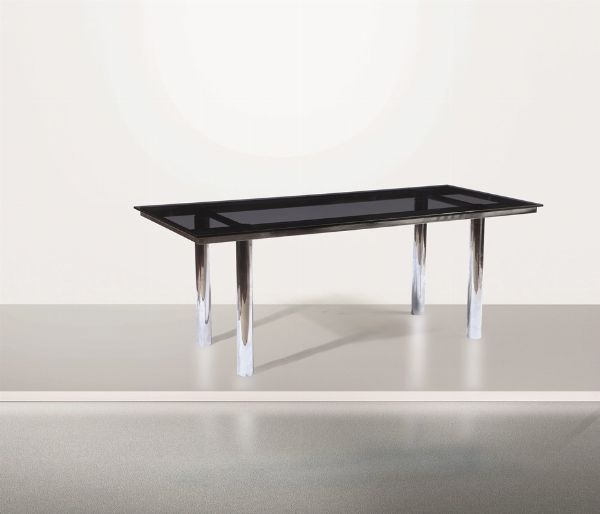 Tavolo rettangolare in metallo cromato e piano in vetro.  - Asta Design Lab - Associazione Nazionale - Case d'Asta italiane