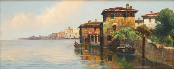 WEBER RUDOLF (1872 - 1949) : Paesaggio marino con barche e case.  - Asta ASTA 303 - ARTE ANTICA E DEL XIX SECOLO - Associazione Nazionale - Case d'Asta italiane