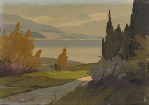 DELAI LUIGI (1891 - 1960) : Veduta del lago di Garda.  - Asta ASTA 303 - ARTE ANTICA E DEL XIX SECOLO - Associazione Nazionale - Case d'Asta italiane
