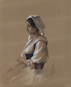 CARELLI GONSALVO (1818 - 1900) - Ritratto di popolana di profilo.