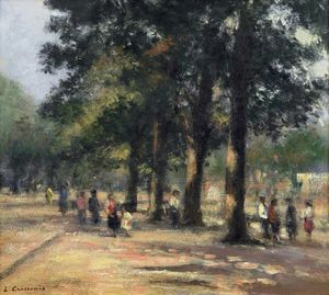 CRISCONIO LUIGI (1893 - 1943) - Paesaggio con alberi e figure.