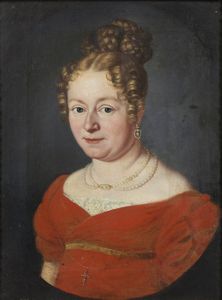 ARTISTA DEL XIX SECOLO - Ritratto di gentildonna in abito rosso.