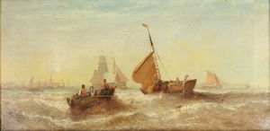 KNELL CALCOTT WILLIAM (1830 - 1880) - Morning fishing boats Galliston.