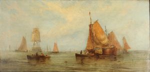 KNELL CALCOTT WILLIAM (1830 - 1880) : Fishing in a Calm.  - Asta ASTA 303 - ARTE ANTICA E DEL XIX SECOLO - Associazione Nazionale - Case d'Asta italiane