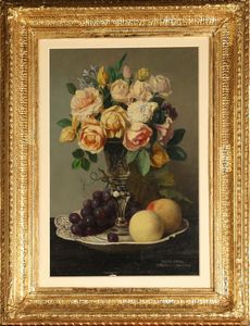 VERHOEVEN - BALL ADRIEN JOSEPH (1824 - 1882) - Natura morta di fiori e frutta.