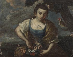 ARTISTA VENETO DEL XVIII SECOLO - Ritratto di donna con fiori.