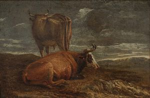 CUYP ALBERTO (1620 - 1691) - Ambiente di. Mucche al pascolo.