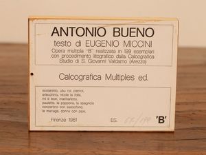 Antonio Bueno : Collezione privata 1981  - Asta La dimora del Collezionista - Villa delle Azalee a Firenze - II - Associazione Nazionale - Case d'Asta italiane