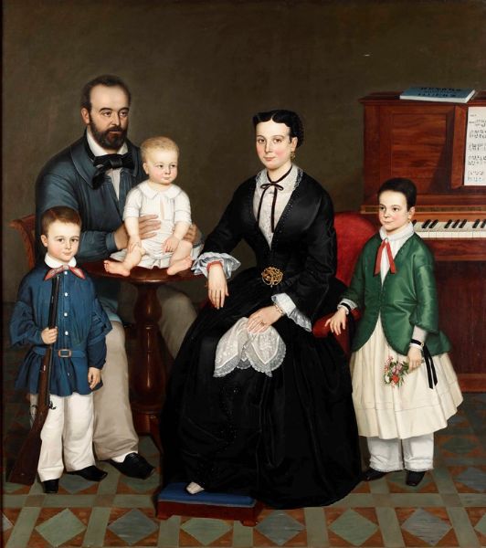 Grande ritratto di famiglia con pianoforte  - Asta La dimora romana di Giorgio Forattini - Associazione Nazionale - Case d'Asta italiane