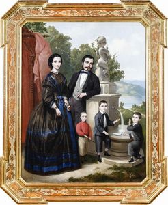 Ritratto di famiglia con veduta di lago sullo sfondo  - Asta La dimora romana di Giorgio Forattini - Associazione Nazionale - Case d'Asta italiane