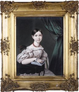 Ritratto di bambina in rosa con collana di corallo  - Asta La dimora romana di Giorgio Forattini - Associazione Nazionale - Case d'Asta italiane
