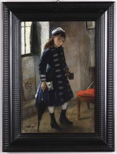 Ritratto di bambina in blu con ombrellino  - Asta La dimora romana di Giorgio Forattini - Associazione Nazionale - Case d'Asta italiane