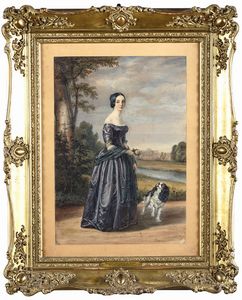 Dietler Johann Friedrich - Ritratto di Mathilde Gaulthier de Rigny con cane, 1845