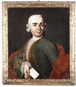 Bonito Giuseppe - Gentiluomo con giacca verde, drappo rosso e lettera in mano