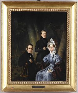 Van de Laar Jan Hendrick - Gruppo di famiglia con tre persone in un giardino, 1836