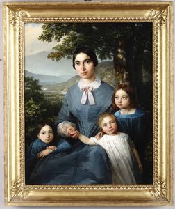 Ritratto di madre con tre bambini e paesaggio sullo sfondo  - Asta La dimora romana di Giorgio Forattini - Associazione Nazionale - Case d'Asta italiane