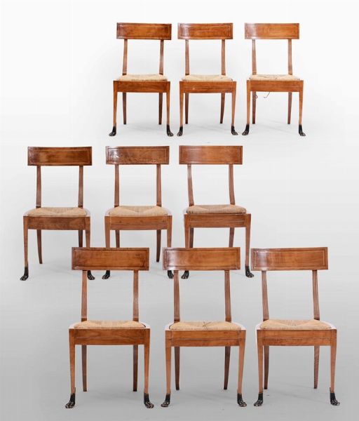 Nove sedie Carlo X in ciliegio, XIX secolo  - Asta La villa di campagna di Leonardo Botta - Associazione Nazionale - Case d'Asta italiane