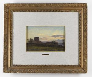 HAIMANN  GIUSEPPE (1828 - 1883) - Casolare al tramonto.