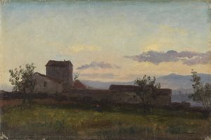 HAIMANN  GIUSEPPE (1828 - 1883) : Casolare al tramonto.  - Asta ASTA 305 - ARTE MODERNA (online) - Associazione Nazionale - Case d'Asta italiane