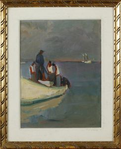(TATO) GUGLIELMO SANSONI (1896 - 1974) - Marina con pescatori.