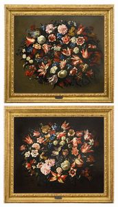 GIOVANNI STANCHI [Roma 1608 - 1675] - Nature morte con ghirlande di fiori