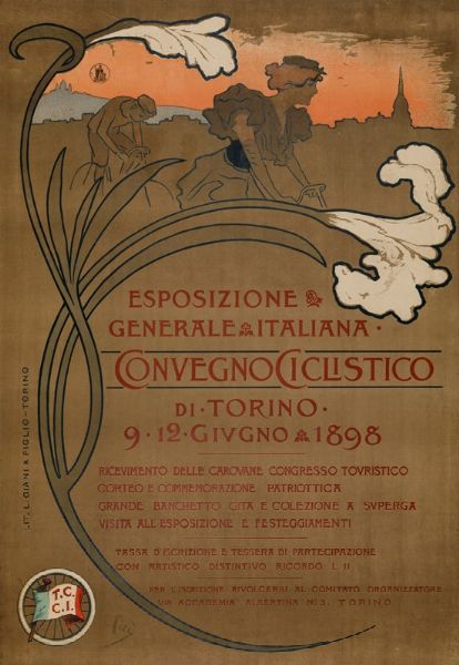 Pic : ESPOSIZIONE GENERALE ITALIANA - CONVEGNO CICLISTICO TORINO  - Asta Manifesti d'Epoca - Associazione Nazionale - Case d'Asta italiane