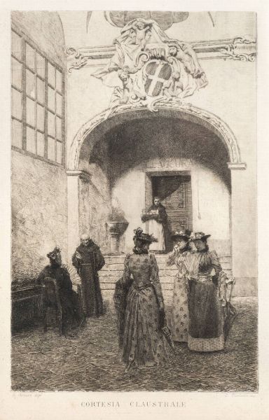CELESTINO TURLETTI Torino 1845 - 1904 : Cortesia claustrale  - Asta Asta di grafica - Associazione Nazionale - Case d'Asta italiane