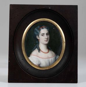 Teresa Voigt (Teresa Fioroni) 1799-1880, miniatura con figura femminile  - Asta Argenti da Collezione - Antichi - Associazione Nazionale - Case d'Asta italiane