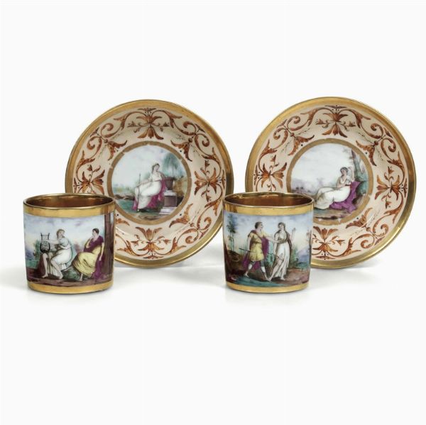 Coppia di tazze con piattino Francia, probabilmente Parigi, verso il 1800  - Asta Maioliche e Porcellane - Associazione Nazionale - Case d'Asta italiane