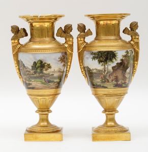 Coppia di grandi vasi Parigi, inizio del XIX secolo  - Asta Maioliche e Porcellane - Associazione Nazionale - Case d'Asta italiane