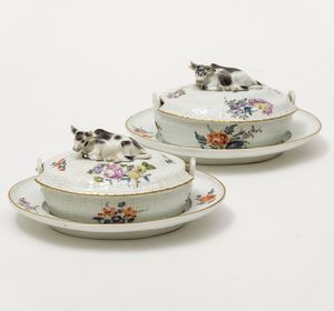Rara coppia di burriere Meissen, met del XVIII secolo  - Asta Maioliche e Porcellane - Associazione Nazionale - Case d'Asta italiane