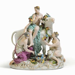 Gruppo con il Ratto dEuropa Meissen, 1750-1760 Modello attribuito a Friedrich Elias Meyer (1723-1785)  - Asta Maioliche e Porcellane - Associazione Nazionale - Case d'Asta italiane