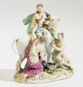 Gruppo con il Ratto dEuropa Meissen, 1750-1760 Modello attribuito a Friedrich Elias Meyer (1723-1785)  - Asta Maioliche e Porcellane - Associazione Nazionale - Case d'Asta italiane