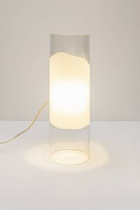 MAZZEGA - Lampada da tavolo in vetro trasparente vetro lattimo. Anni '70 h cm 50