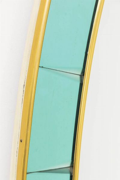 CRISTAL ART : Grande specchiera con mensola e cornice in vetro colorato e ottone. Anni '60 cm 230x110  - Asta Asta 175 Design - Associazione Nazionale - Case d'Asta italiane