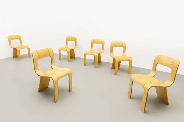 GIGI SABADIN : Sei sedie  mod. S Compensato  - Asta Asta 175 Design - Associazione Nazionale - Case d'Asta italiane