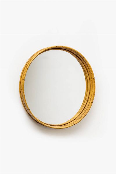 VIVAI DEL SUD : Specchio con cornice in bamboo. Anni '70 diam cm 70  - Asta Asta 175 Design - Associazione Nazionale - Case d'Asta italiane