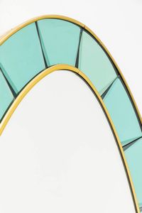 CRISTAL ART : Grande specchiera con mensola e cornice in vetro colorato e ottone. Anni '60 cm 230x110  - Asta Asta 175 Design - Associazione Nazionale - Case d'Asta italiane