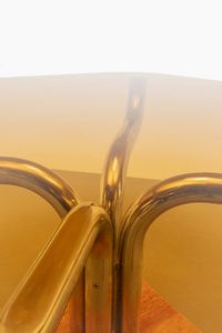 GUIDO FALESCHINI : Tavolo con stuttura in acciaio  base in marmo e piano in vetro. Anni '70 cm 73x127x125  - Asta Asta 175 Design - Associazione Nazionale - Case d'Asta italiane