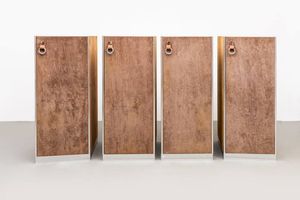 GUIDO FALESCHINI - Quattro armadietti ad una anta con struttura  rivestita in velluto  particolari in metallo cromato e cuoio  vetro  [..]