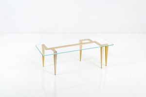 LUISA ZANIBELLI Venezia 1935 - Tavolino con struttura in ferro laccato oro e argento  piano in centro molato di forte spessore. Anni 2000 cm  [..]
