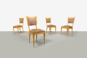 DASSI - Otto sedie con struttura in legno di acero  sedute e schienali imbottiti rivestiti in tessuto. Anni '50 cm 92x [..]