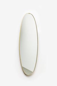 PRODUZIONE ITALIANA - Specchio con bordo in ottone lucido e vetro specchiato. Anni '50 cm 150x50