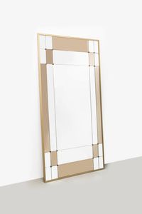 CRISTAL ART - Specchiera in vetro colorato specchiato  bordo e particolari in ottone. Anni '60 cm 200x100